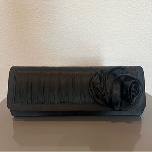 Jessica McClintock Black Clutch with Rosette Detail